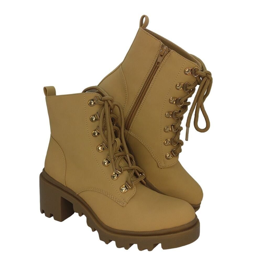 Just Fab Averie Womens NEW w/Box Tan Combat Boots - sz. 6 1/2